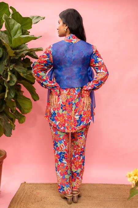 Meher By Islie Multi Printed Pant Set with Cape 