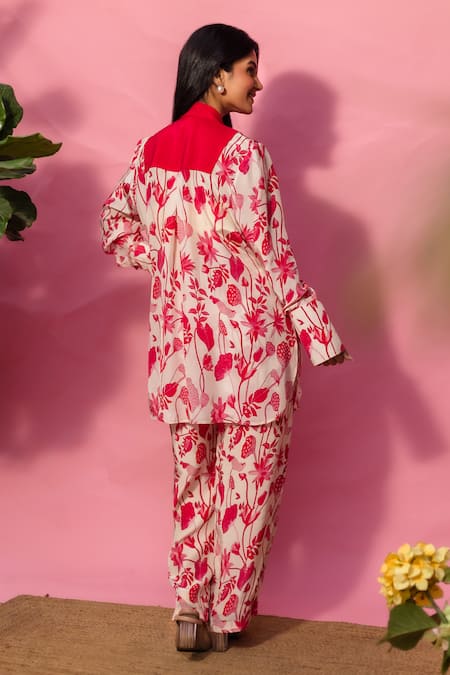 Meher By Islie Red Printed Pant Set 