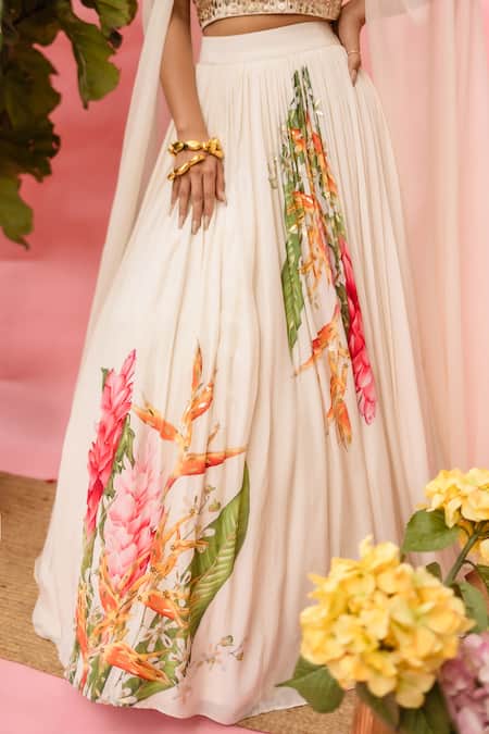 Shop_Meher By Islie_White Crepe Sequins Round Neck Hand Embroidered Skirt Set _Online_at_Aza_Fashions