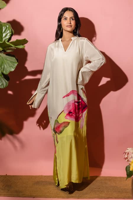 Meher By Islie Printed Natural Crepe Dress With Slip 