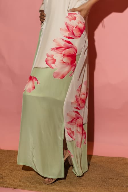 Shop_Meher By Islie_White Crepe Tassels Collared Printed Natural Dress _Online_at_Aza_Fashions