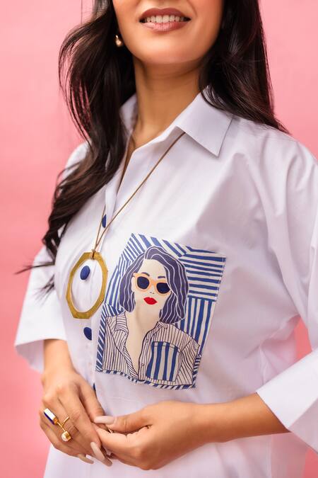 Meher By Islie White Crepe Collared Hand Painted Pant Set Online at Aza Fashions Meher By Islie_White Crepe Collared Hand Painted Pant Set _Online_at_Aza_Fashions