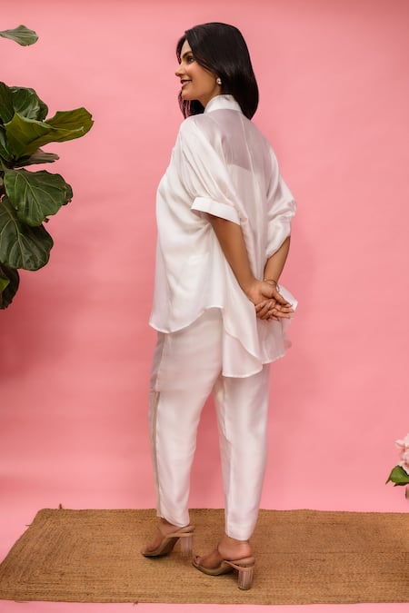 Meher By Islie White Hand Embroidered Pant Set 