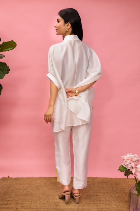 Meher By Islie White Printed Pant Set With Bustier 