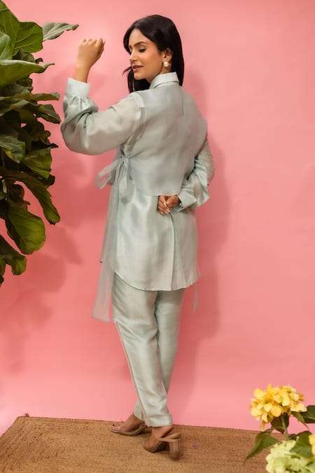 Meher By Islie Sky Blue Hand Embroidered Pant Set 