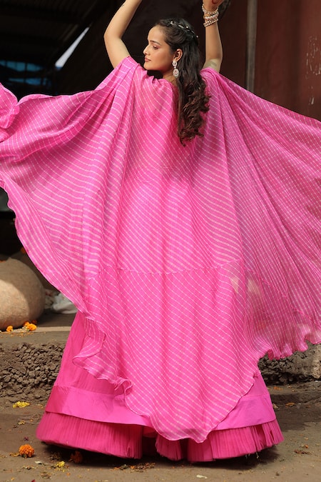 Meher By Islie Hot Pink Hand Embroidered Blouse Lehenga Set 