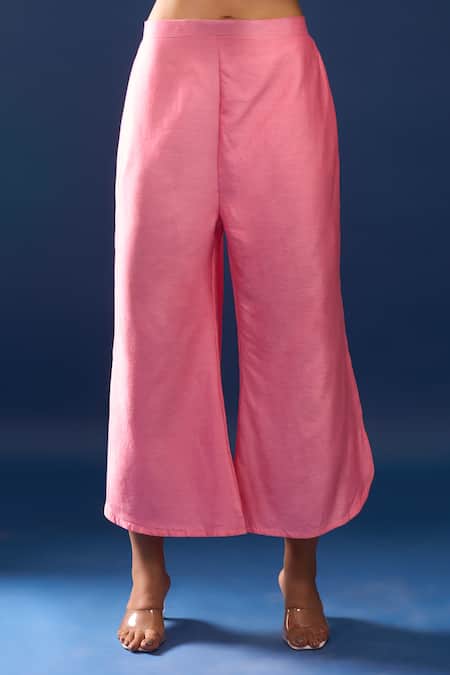 Samyukta Singhania_Pink Chanderi Embroidery Collared Pant Co-ord Set _at_Aza_Fashions