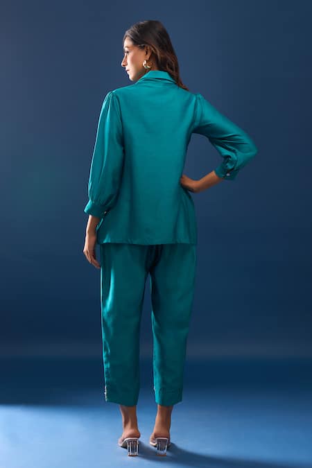 Samyukta Singhania Turquoise Green Chanderi Pant Set 