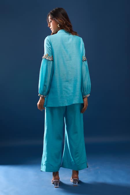 Samyukta Singhania Sky Blue Chanderi Pant Co-ord Set 