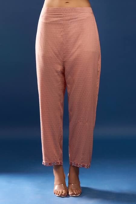 Samyukta Singhania_Peach Cotton Collared Pant Co-ord Set _at_Aza_Fashions