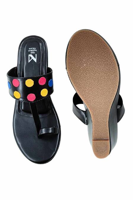 Buy The Madras Trunk Black Haiku Wedges Polka Pattern Buy_The Madras Trunk_Black Haiku Wedges Polka Pattern