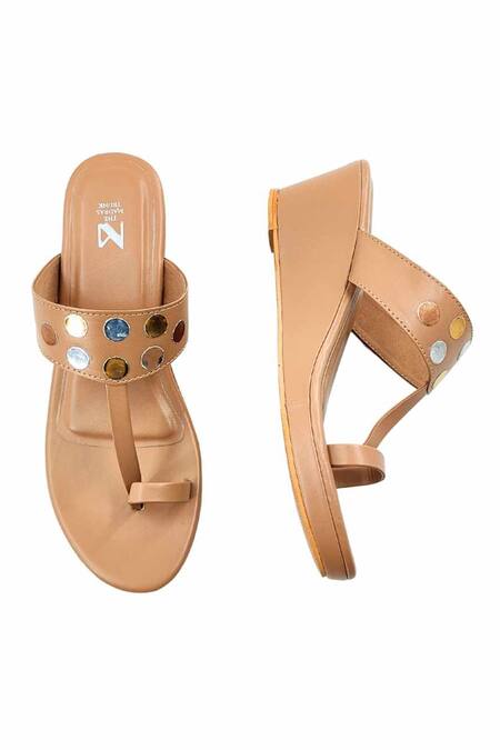 The Madras Trunk_Brown Studs Haiku Wedges Polka Pattern _at_Aza_Fashions