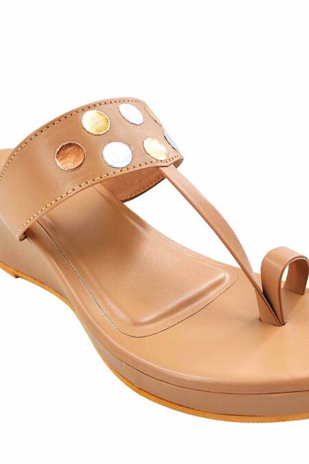 Buy_The Madras Trunk_Brown Studs Haiku Wedges Polka Pattern 
