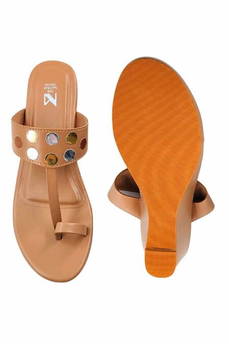 Shop_The Madras Trunk_Brown Studs Haiku Wedges Polka Pattern 