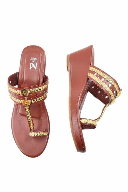 The Madras Trunk_Brown Chains Designer Haiku Wedges _at_Aza_Fashions