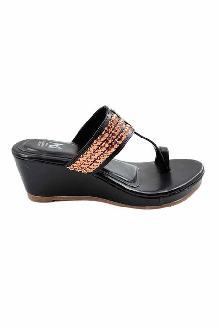 The Madras Trunk Black Chains Designer Haiku Wedges Online at Aza Fashions The Madras Trunk_Black Chains Designer Haiku Wedges _Online_at_Aza_Fashions