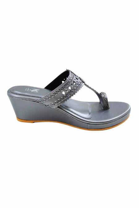 The Madras Trunk_Gray Cut Work Haiku Wedges _Online_at_Aza_Fashions