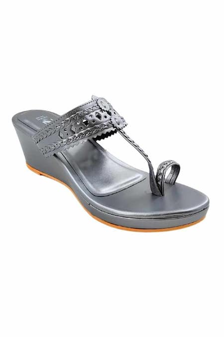 Shop_The Madras Trunk_Gray Cut Work Haiku Wedges _Online_at_Aza_Fashions