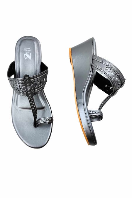 The Madras Trunk_Gray Cut Work Haiku Wedges _at_Aza_Fashions