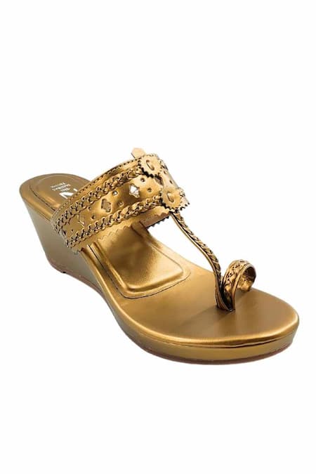 Shop_The Madras Trunk_Gold Cut Work Haiku Wedges _Online_at_Aza_Fashions
