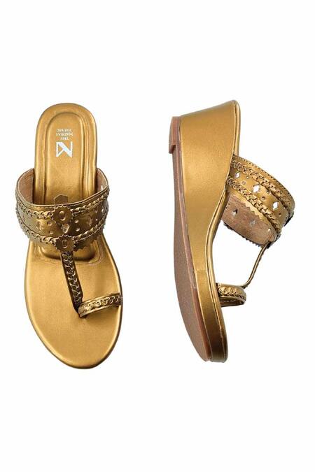 The Madras Trunk_Gold Cut Work Haiku Wedges _at_Aza_Fashions