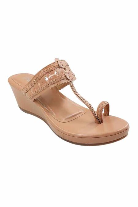 The Madras Trunk_Brown Cut Work Designer Haiku Wedges Rang _Online_at_Aza_Fashions