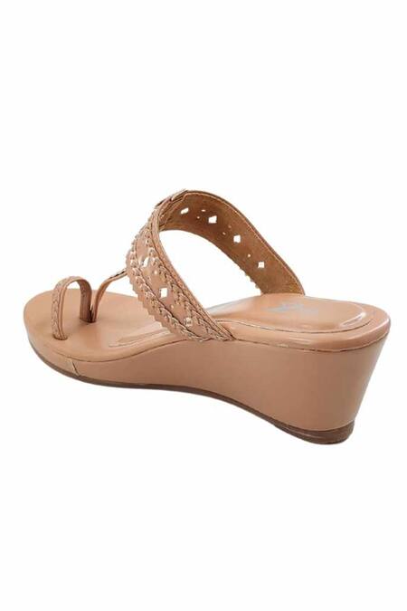 Buy_The Madras Trunk_Brown Cut Work Designer Haiku Wedges Rang _Online_at_Aza_Fashions