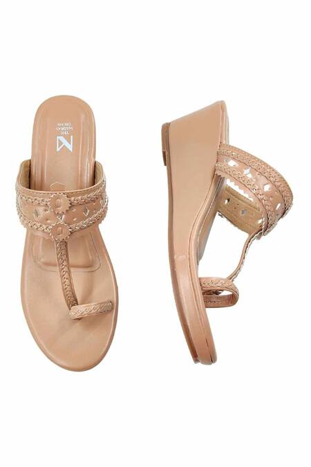 The Madras Trunk_Brown Cut Work Designer Haiku Wedges Rang _at_Aza_Fashions