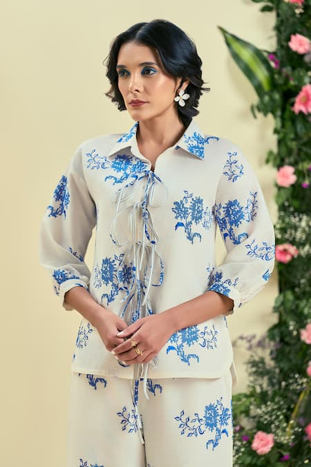 Shop_Origani_Off White Linen Embroidery Thread Pant _Online_at_Aza_Fashions