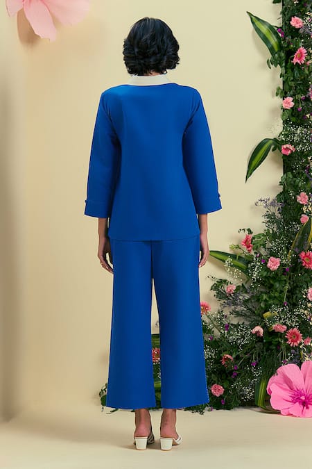 Origani Blue & Off White Thread Embroidered Set 