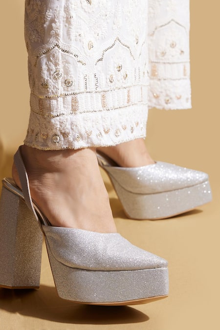 Buy_Tiesta_Silver Glitter Pointed Toe Platform Pumps 