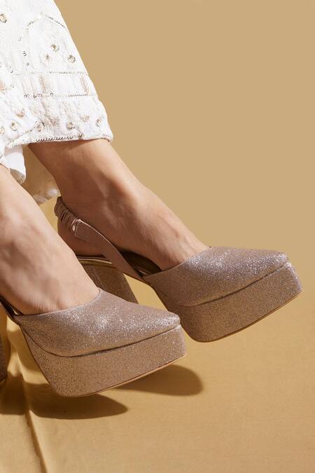 Buy_Tiesta_Rose Gold Glitter Pointed Toe Platform Pumps 