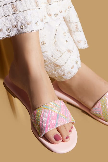 Tiesta Pink Hand Embroidered Neon Sliders