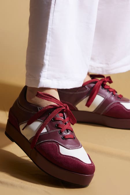 Tiesta Maroon Leather Sneakers 