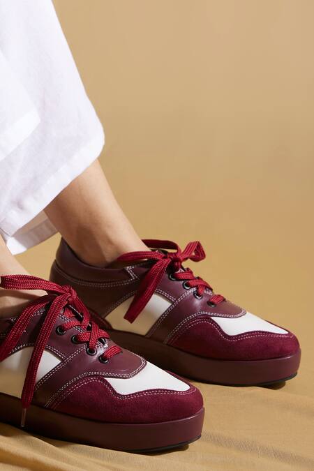 Shop Tiesta Maroon Leather Sneakers Online at Aza Fashions Shop_Tiesta_Maroon Leather Sneakers _Online_at_Aza_Fashions