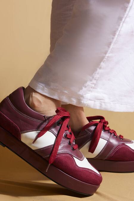 Tiesta Maroon Leather Sneakers at Aza Fashions Tiesta_Maroon Leather Sneakers _at_Aza_Fashions