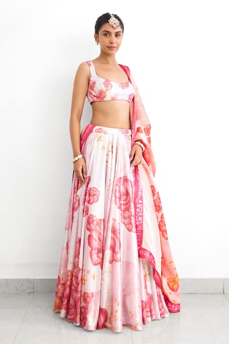 Shop_SHASHA GABA_Pink Georgette Sequins Square Neck Blush Bloom Lehenga Set _Online_at_Aza_Fashions