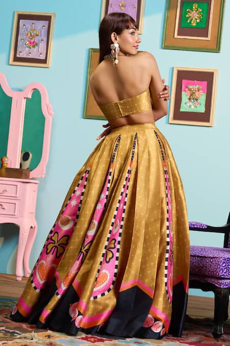 Papa Don't Preach Mustard Yellow Printed Lehenga Set 