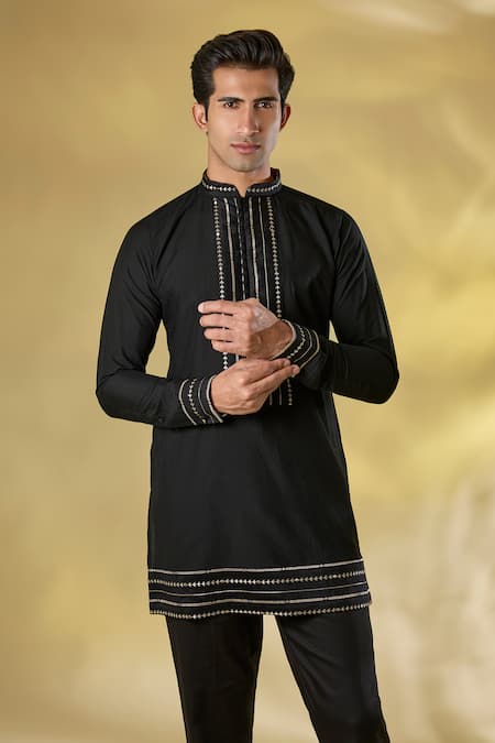 Buy_Rabani & Rakha_Black Silk Zari Work Jacket And Kurta Set 