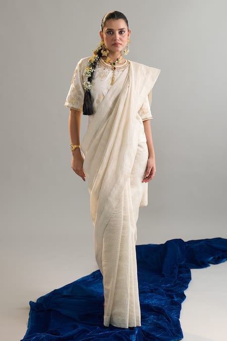 Anantaa By Roohi X AZA Embroidered Off White Saree & Blouse Set 