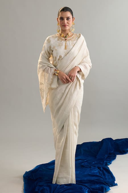 Anantaa By Roohi X AZA Embroidered Off White Chanderi Saree 