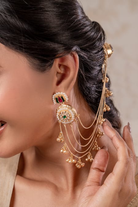 Anana_Gold Plated Two Tone Designer Earrings _Online_at_Aza_Fashions