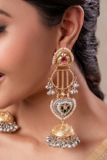 Shop Anana Gold Plated Pearls Two Tone Designer Earrings at Aza Fashions Shop_Anana_Gold Plated Pearls Two Tone Designer Earrings _at_Aza_Fashions