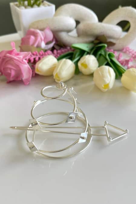 Anana Silver Designer Hair Bun With Stick 