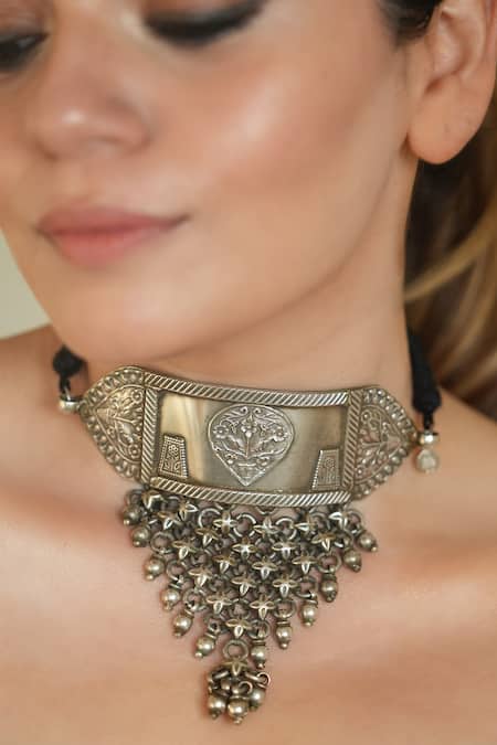 Anana Silver Adjustable Dori Choker Necklace 