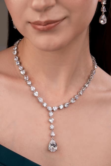 Anana Silver Designer Necklace & Earring Set 