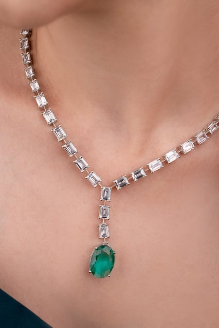 Anana Green Silver Plated Designer Necklace & Earrings 