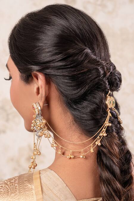 Shop Anana Gold Plated Beads Two Tone Designer Ear Chain at Aza Fashions Shop_Anana_Gold Plated Beads Two Tone Designer Ear Chain _at_Aza_Fashions