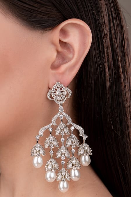 Shop Anana Green Pearls Brass Designer Earrings at Aza Fashions Shop_Anana_Green Pearls Brass Designer Earrings _at_Aza_Fashions