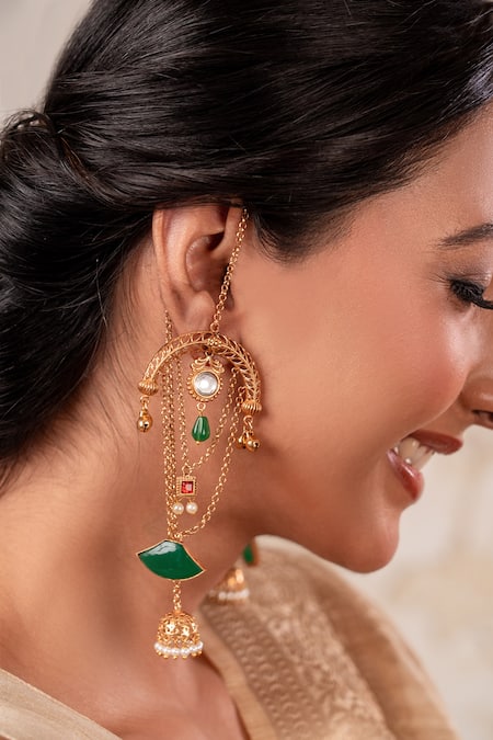 Shop Anana Gold Plated Designer And Silver Earrings at Aza Fashions Shop_Anana_Gold Plated Designer And Silver Earrings _at_Aza_Fashions